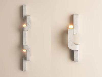 Modern Curved Gray Concrete Wall Lamps With Beige Wall Lighting Design 3d model