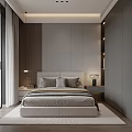 Modern Bedroom Interior With Bed Wooden Headboard Nightstands Wardrobes And Floor to Ceiling Windows