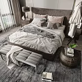 Stylish Double Bed with Headboard Pillows Bedspread Nightstand Lamp and Scenic Window View