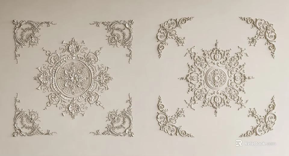 Intricate Plaster Carvings With Ornate Patterns For Wall Decor And Interior Design 3d model