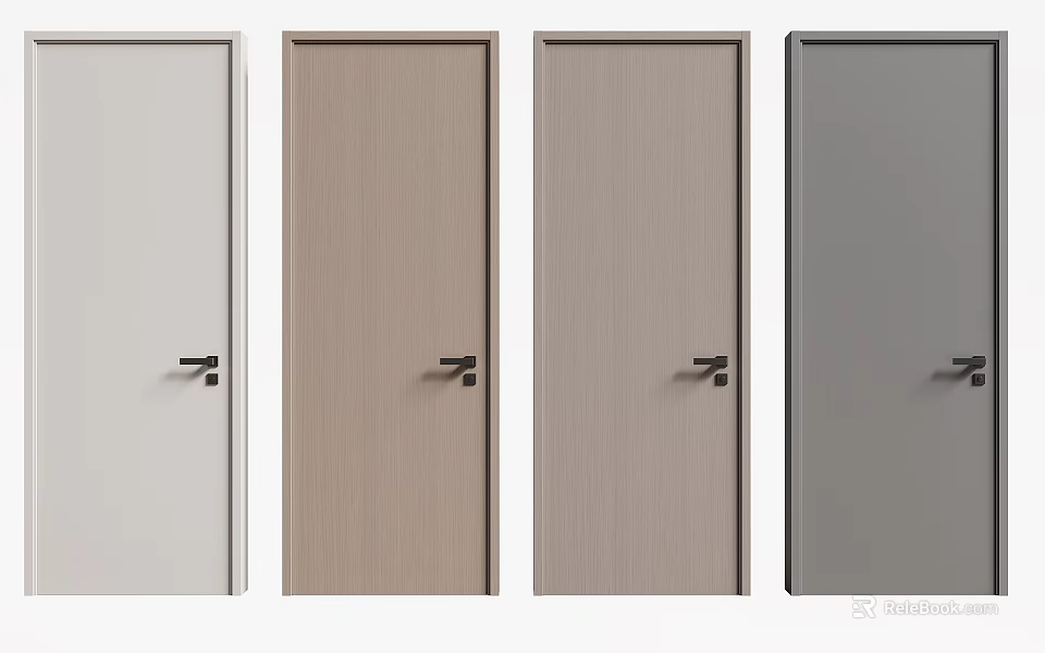 Modern Minimalist Hinged Doors With White Wooden Gray Colors And Black Handles 3d model 