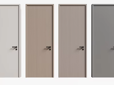 Modern Minimalist Hinged Doors With White Wooden Gray Colors And Black Handles 3d model