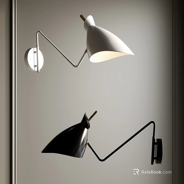 Modern Wall Lamps With Curved Metal Arms In White And Black Contemporary Design 3d model 