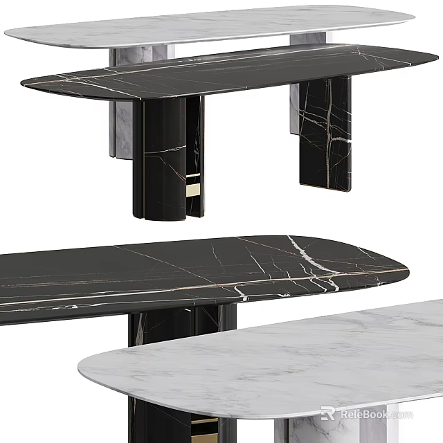 Modern Black And White Marble Dining Table With Sleek Minimalist Surface Design 3d model 