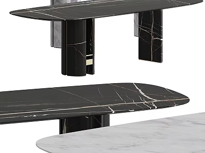 Modern Black And White Marble Dining Table With Sleek Minimalist Surface Design 3d model