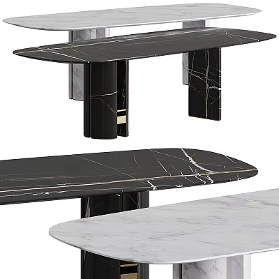 Modern Black And White Marble Dining Table With Sleek Minimalist Surface Design 3d model