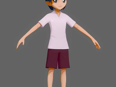 Cartoon Boy Game Character With White T Shirt And Maroon Shorts Design 3d model