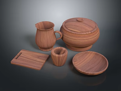 Natural Wooden Tea Set With Teapot Cup Tray And Bowl For Home Daily Use 3d model