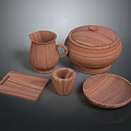 Natural Wooden Tea Set With Teapot Cup Tray And Bowl For Home Daily Use