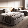 Modern Hotel Guest Room Interior With Two Double Beds Bedside Lamps And Cozy Carpet