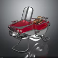 Red Vintage Water Vehicle With Transparent Windshield Brown Cushioned Seat And Chromed Metal Frame