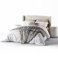 Modern Minimalist Double Bed with Light Headboard White Quilt and Round Nightstands