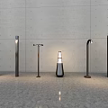 Floor Lamps With Six Different Designs And Various Shapes Lit In Dark Background