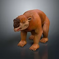 Brown large animal in standing posture with prominent facial features and sharp claws