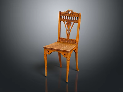 Vintage Light Wood Leisure Chair With Intricate Carved Patterns And Slender Legs 3d model