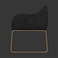 Modern Gray Upholstered Accent Chair with Armrests and Gold Metal Legs on Reflective Surface