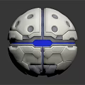Futuristic Character And Creature With Silver Sphere Blue Accents And Circular Openings