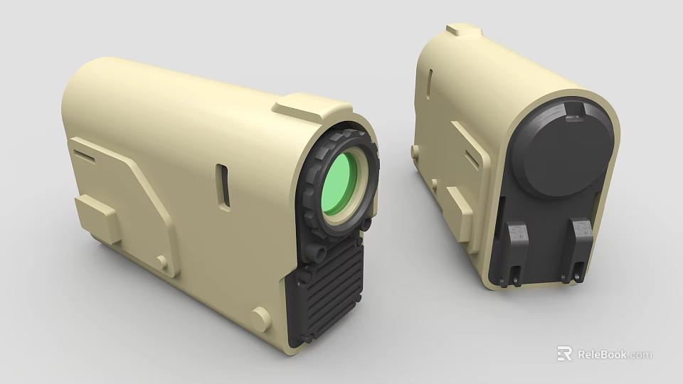 Beige Industrial Equipment With Green Lens And Structural Components For Professional Applications 3d model 