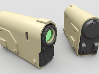 Beige Industrial Equipment With Green Lens And Structural Components For Professional Applications 3d model