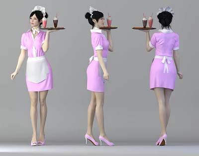 Modern woman waiter 3d model