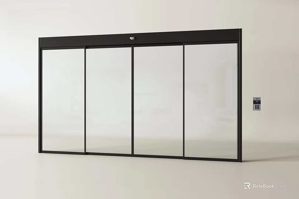 Modern Sliding Door with Glass Panels and Black Frame for Interior Space 3d model 