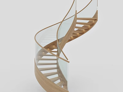 Elegant Modern Spiral Staircase With Wooden Steps And Glass Handrail 3d model