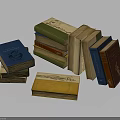 Vintage Old Books With Various Colored Covers Stacked And Placed On Dark Background