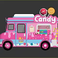 Pink Candy Truck With Playful Lollipop Decorations On Top And Colorful Details