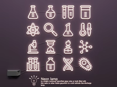 Neon Light Set with Various Scientific Experiment Instrument Icons Connected by Lines 3d model