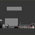 3D Exhibition Booth Layout With Structural Frames Stairs And Lighting Elements