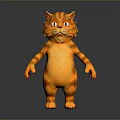 Cute Cartoon Orange Cat 3D Model With Standing Pose And Striped Fur