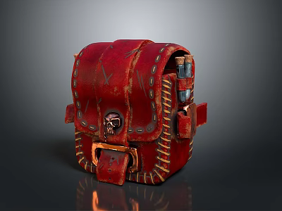Stylish Red Leather Small Bag With Stitching Metal Buckle And Skull Decoration 3d model