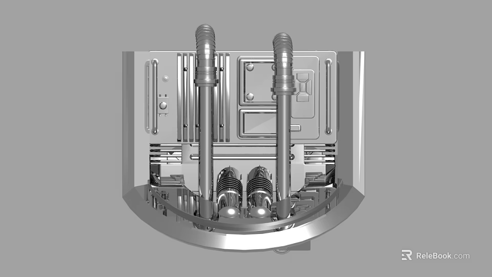 3D Rendered Mechanical Component Featuring Vertical Cylinders And Circular Metal Base 3d model 
