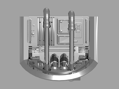 3D Rendered Mechanical Component Featuring Vertical Cylinders And Circular Metal Base 3d model