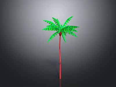 Green Leaf Palm Tree With Red Trunk Isolated On Gray Background 3d model