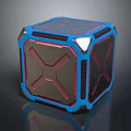 Futuristic Structural Cube Component With Blue Frame Red Lines And Black Panels 3d model