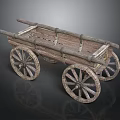 Vintage Wooden Cart With Four Spoked Wheels And Rustic Structure Design