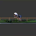 Cyclist Riding On Asphalt Road With Wooden Fence And Green Grass