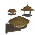 Traditional Rustic Thatched Structures With Round Pavilion Steps And Wooden Supports
