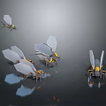 Game Movie Character Design Of Multiple Mechanical Insects With Metallic Wings And Yellow Gray Accents