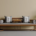 Elegant New Chinese Style Solid Wood Luohan Bed With Soft Cushions And Decorative Pillows