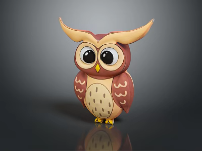 Cute Cartoon Owl Flying Animal With Brown Beige Feathers And Big Eyes 3d model