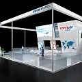 TOPSTAR AIR TOOLS Exhibition Booth With Glass Railings And World Map Display People Interacting Inside