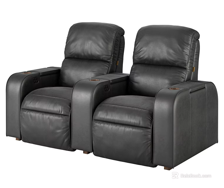 Black Leather Single Sofa Recliner With Comfortable Armrest And Cupholders For Home Theater 3d model 