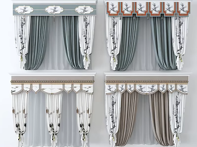 Elegant Curtain Designs With Gray Beige Fabrics Decorative Valances And Fringe Details 3d model