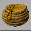 Yellow Woven Storage Baskets Stacked With Rope Knot And Textured Design