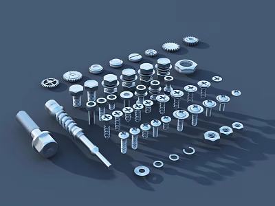 Hardware Tools Assortment With Bolts Nuts Gears Washers And Fasteners Collection 3d model