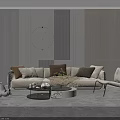 Modern Stylish Sofa Coffee Table Set With Plush Pillows And Round Marble Top 3d model