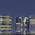 Future Architecture Design With Illuminated Glass Facades And Water Reflections