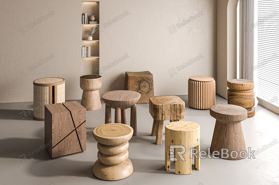 Quiet raw wood stool side a few log stool side a few model